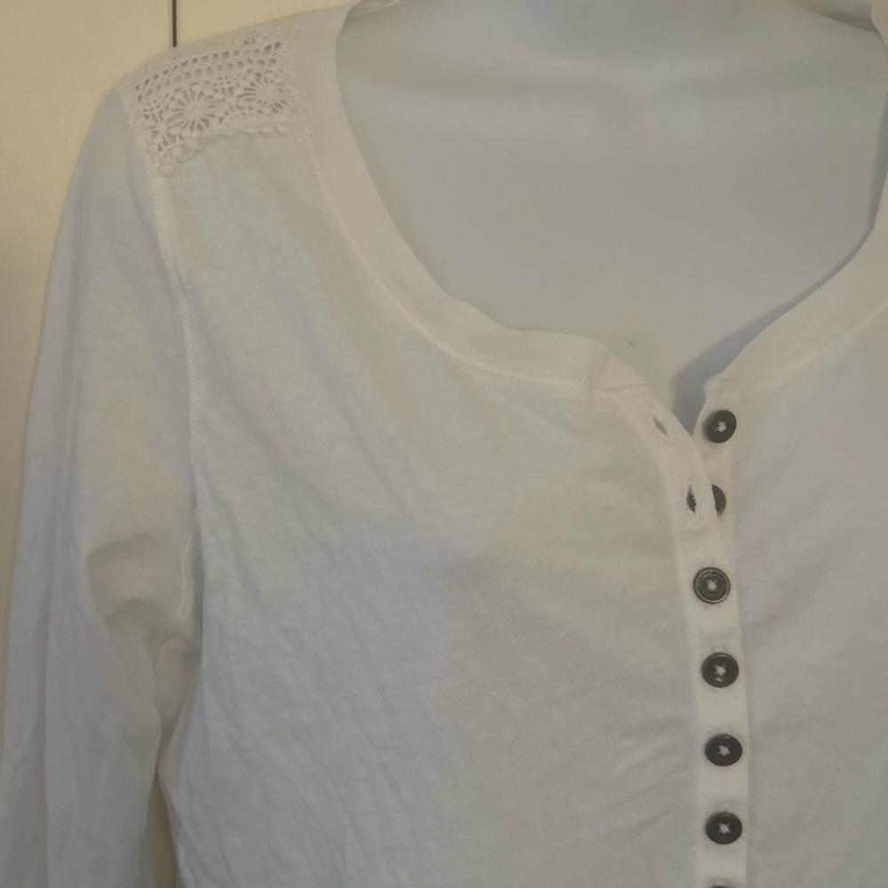 Ralph Lauren Cotton lace embellished half button top S - Picture 2 of 9